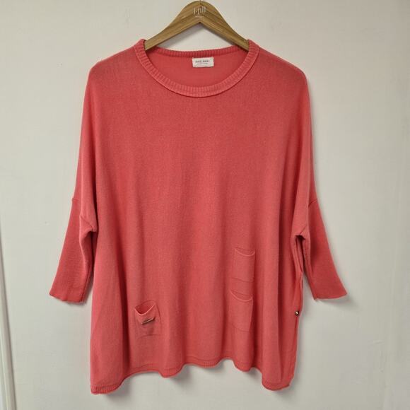 Mersea Catalina Sweater One Size Coral Pink Tunic Pockets Vacation Travel Preppy - Picture 1 of 11